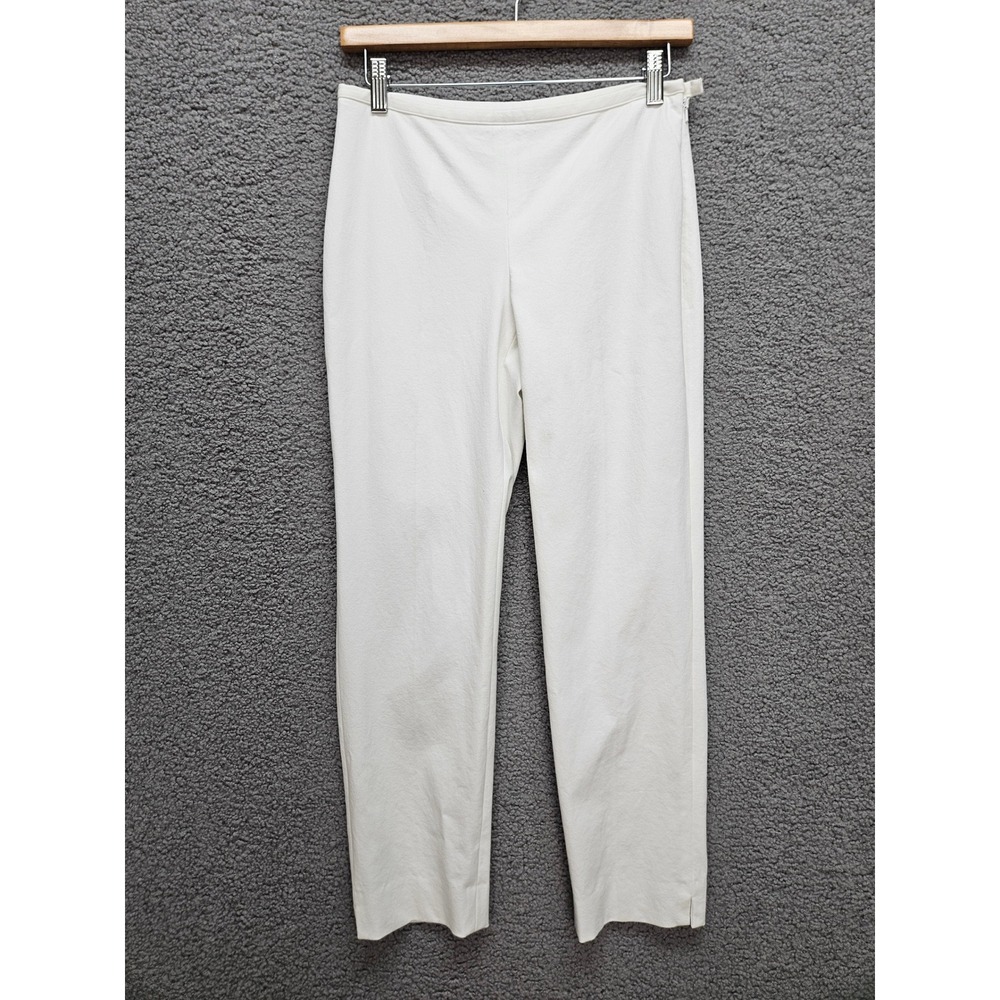 J.McLaughlin Ankle Pants 8 White Slim Leg Side Zip Stretch Preppy Classic